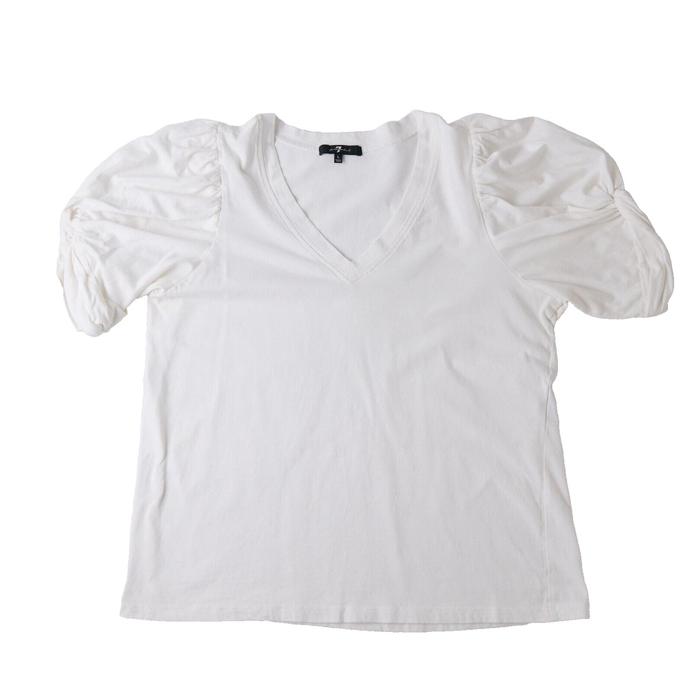 7 For All Mankind White Puff‎ Sleeve Regency Blouse Womens L Feminine Romantic